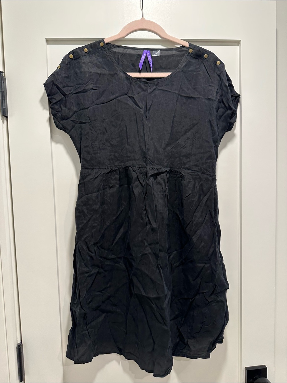 Maternity Black Short-Sleeve Top with Shoulder Button Accents